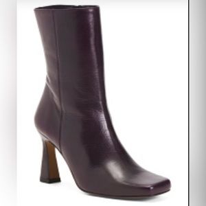 MINELLI Purple Made In Spain Leather Heel Booties With Square Toes size …
